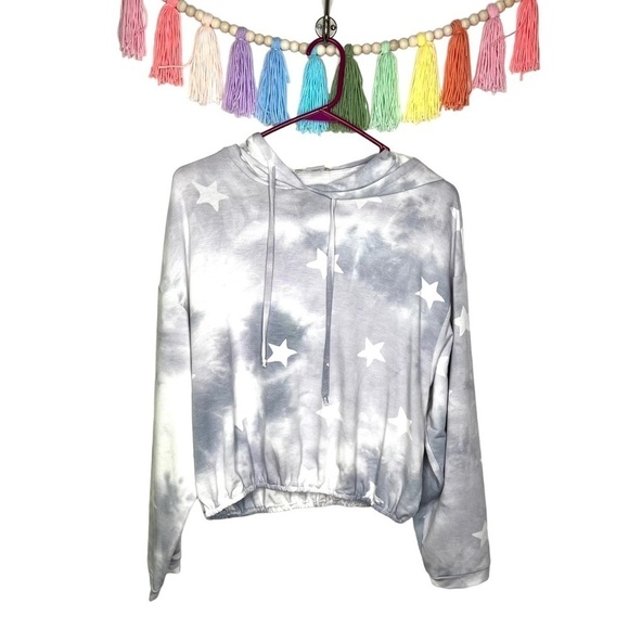 Altar’d State Pull Over Gray Grey Star Hooded Casual tie dye Sweatshirt Large - Picture 1 of 15